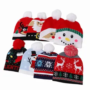 2023 New Winter Christmas Festival Party Santa 3D Embroidery Pompom Knit Hat Women Men Christmas Jacquard Knitted Beanies Hat