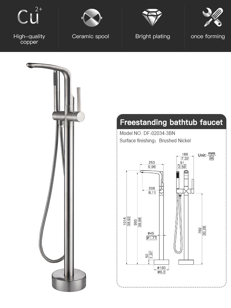 cUPC Approved Bathroom Shower Mixer Floor Standing Tap Matching Stand Bath Tub, Brass Floor Mounted Freestanding Bathtub Faucet