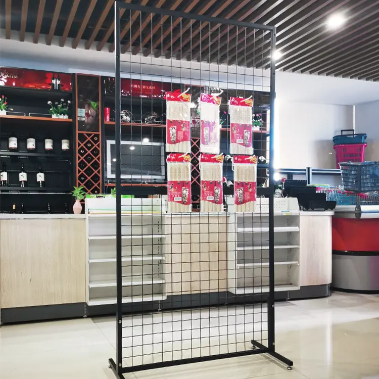 Metal Wire Slat Grid RunDa Square Grid Mesh Shelves For Slat Wall Panel And Grid Mesh Panel In Supermarket