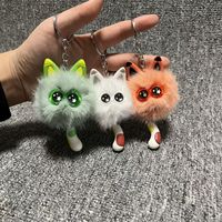 Porte-clés en peluche chat animal de dessin animé Kawaii, mignon, en fausse fourrure, doux et moelleux, pendentif pompon pour sac à dos, cadeau pour enfants