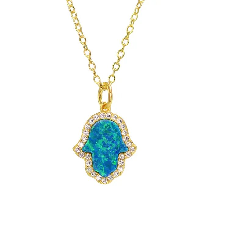 925 Sterling Silber Schmuck herstellung liefert vergoldete Diamant Anhänger Halsketten für Frauen Labor Opal Hamsa Halskette