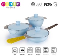 Ensemble de casseroles et poêles de qualité supérieure en aluminium moulé, design floral, revêtement antiadhésif, 4 pièces, compatible induction