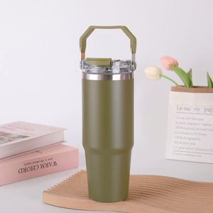 Gobelet de voyage pour voiture avec poignée, 20oz 30oz, tasse isotherme à double paroi avec couvercle et paille, antidérapant pour les trajets quotidiens - Product Image 2