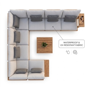 Canapé modulaire en teck massif résistant aux intempéries, en forme <span class=keywords><strong>de</strong></span> L, avec coussins extra profonds, chaise longue, table basse, terrasse, villa - Product Image 6