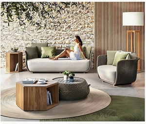 Nouvelle Arrivée - Canapé d'Extérieur Modulable en Teck et Rotin Tressé, Étanche, pour <span class=keywords><strong>Salon</strong></span>, Balcon, Terrasse, Hôtel et Jardin - Product Image 5