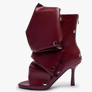 Botines de tacón alto con punta abierta y diseño cuadrado de verano, sandalias de mezclilla plisadas a cuadros de colores para mujer - Product Image 3