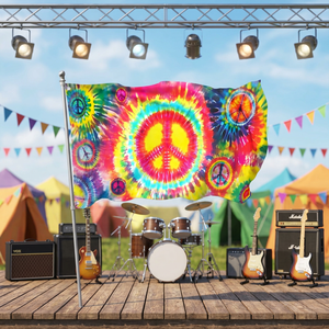 Drapeau <span class=keywords><strong>Hippie</strong></span> Tie-Dye en Gros avec Symbole de Paix, Bannière pour Fête Années 60-70, Décoration de Festival, Drapeau de Jardin Extérieur - Product Image 1