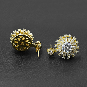 Boucles d'oreilles pendantes Moissanite Tournesol Rotatif Effet Halo 2 carats 6,5 mm D VVS1 Plaqué Or 18K pour Femme Vente en Gros - Product Image 2