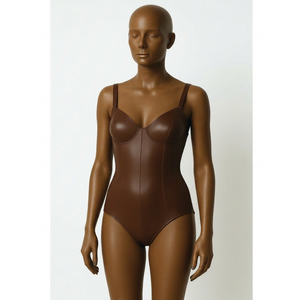 Elegante Body de Cuero Genuino Marrón, Cobertura Total, Largo Regular, Color Sólido, Ropa de Mujer - Product Image 1