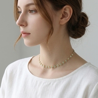 Kalung Rantai Bunga Enamel Gaya Pastoral Lucu, Lapis Emas Stainless Steel, Perhiasan untuk Wanita