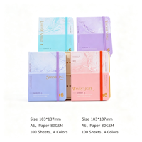 Carnet A6 à couverture rigide 103x137mm 80GSM 100 feuilles lignées avec élastique, motif marbré dégradé et dorure à chaud, 216 pièces/carton, vente en gros