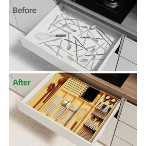 Extendable Bamboo <b>Kitchen</b> Utensil Organizer <b>Storage</b> <b>Box</b> with Knife Holder Bamboo Knife <b>Storage</b> <b>Box</b> - Product Image 4