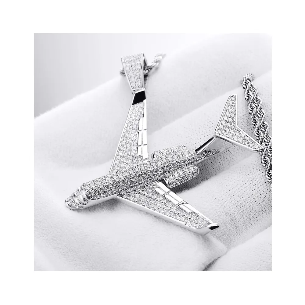 hip hop cz stone white gold plated silver 925 airplane charm