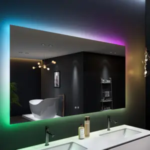 Espejo de baño Cuadrado mágico Led, luz RGB, pantalla táctil inteligente personalizada, tocador de pared, espejo cosmético de maquillaje