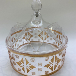 Sweet candy bowl hot sale acrylic round transparent acrylic box and gold print with lid candy jars