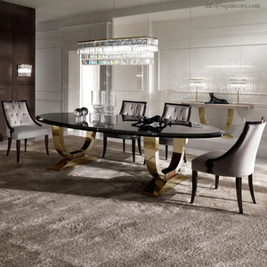 Top Selling Italian Luxury <b>Dining</b> Room Furniture Set Black Lacquered Gold Oval Marble <b>Dining</b> <b>Table</b> - Product Image 5