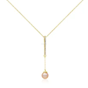 PCX Jewelry 9k solid gold diamond link chain pink pearl necklace customized oro fine jewelry 18k original pure gold necklace