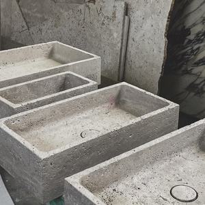 Bassin d'art flottant en travertin blanc de luxe fabriqué à la main en pierre naturelle haut de gamme - Product Image 1