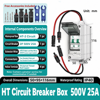 Boîtier de disjoncteur étanche IP65 HT 2P DC MCB 500V 6A-63A pour panneaux solaires photovoltaïques avec connecteur MC4