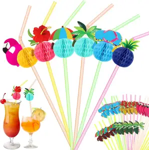 Pajita de beber directamente de fábrica para pajitas de plástico para beber paraguas Hawaiano Luau pajitas de fiesta para bebidas juego de decoraciones