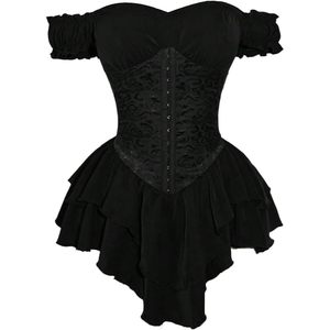 Women's Off Shoulder Corset Dress Ruffle Hem <b>Lace</b> Up Mini Gothic Lolita Outfit Satin High Low Silhouette - Product Image 1