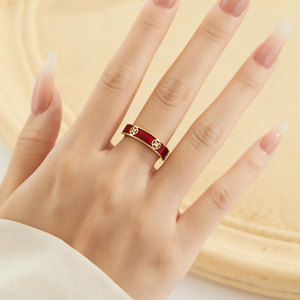 Exquisite Chinese Style Red Glazed Copper Coin Open Ring Gold Plated Adjustable Index Finger Luxury Ring Band - Product Image 2
