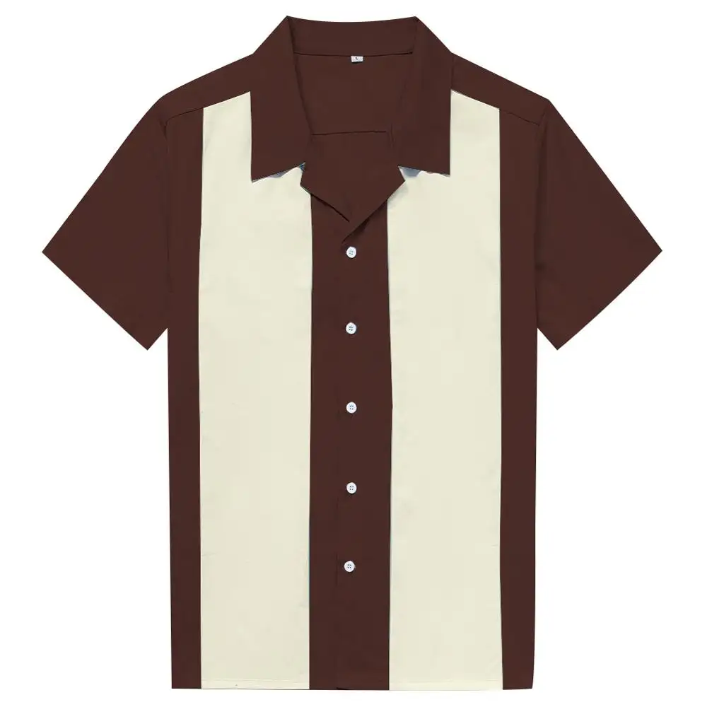पुरुषों बारी नीचे कॉलर डिजाइन लघु आस्तीन विंटेज शर्ट कपास वर्दी गेंदबाजी रॉकबिली बड़े आकार के कपड़े