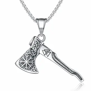 Kalung pria Retro gaya Nordic Viking ax liontin baja titanium formula rantai mutiara lintas batas e-commerce