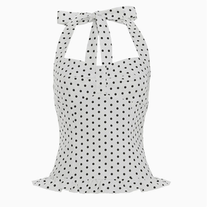 Top Halter Vintage Tejido <span class=keywords><strong>con</strong></span> Estampado de Puntos, Lazo, Espalda Fruncida Transpirable, Dobladillo <span class=keywords><strong>con</strong></span> <span class=keywords><strong>Volantes</strong></span>, Blusa Corsé, Camisola Elegante de Corte Ajustado para Mujer - Product Image 3