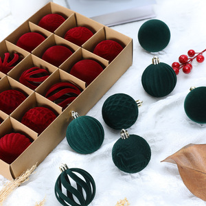 New 6cm 15Pcs Flocked Christmas Balls Multi Style Xmas <b>Tree</b> Hanging Ornaments Holiday Decor - Product Image 3