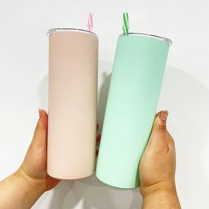 Gobelet isotherme en acier inoxydable mat de 20 oz pour sublimation, presse à chaud, gobelet mince et droit de 20 oz avec pailles colorées - Product Image 5