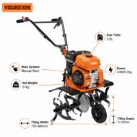 Mini Cultivadora a Gasolina YKX con Transmisión por Correa, Ligera, para Agricultoras, Cultivo de Jardines y Preparación de Terrenos