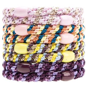 Wholesale Bulk Custom Hair Accessories Colorful Woven Rope Elastic Rubber Hair Band Bead Twist Braid Hair Ties for Women Girl - Product Image 1