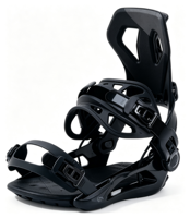 Fixation de snowboard noire Step-on style alpin avec sangle réglable pour entrée rapide, freestyle et tout-terrain
