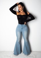 Jean en denim pour femme, coupe large, taille haute, style vintage, évasé, en coton, pour femmes grandes tailles