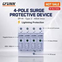 Parafoudre 2 AC 4P 40kA 275V Modulaire enfichable SPD avec indicateur de statut de déconnexion thermique Protection contre la foudre pour système solaire