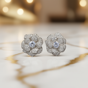 E4827 Orecchini in oro bianco con diamanti, taglio rotondo brillante, colore D, gioielli da sposa naturali di lusso da donna - Product Image 2
