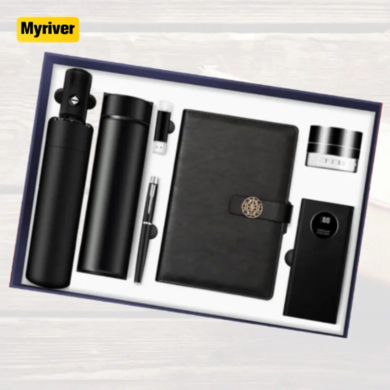Myriver Low Price Wholesale Company 7 In 1 Promotional Gift Business Set With Vacuum Bottle Power Bank Umbrella Rich Gifts