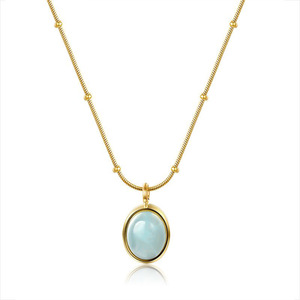 Collana <span class=keywords><strong>con</strong></span> Pendente Ovale <span class=keywords><strong>in</strong></span> Opale Blu per Donne, Catena <span class=keywords><strong>in</strong></span> Acciaio Inossidabile 316L, Placcata <span class=keywords><strong>in</strong></span> <span class=keywords><strong>Oro</strong></span> 18K <span class=keywords><strong>con</strong></span> Rivestimento E-coating Vintage - Product Image 1