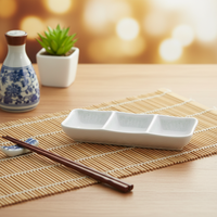 Plat à sushi en mélamine blanc réutilisable à 3 compartiments, très vendu