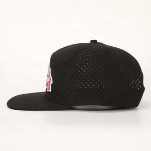 High Quality Wholesale Custom Laser Cut Hole <b>Hat</b> Rubber Patch Logo <b>Flat</b> Brim Gorras 7 Panel Polyester Waterproof Snapback Cap - Product Image 3