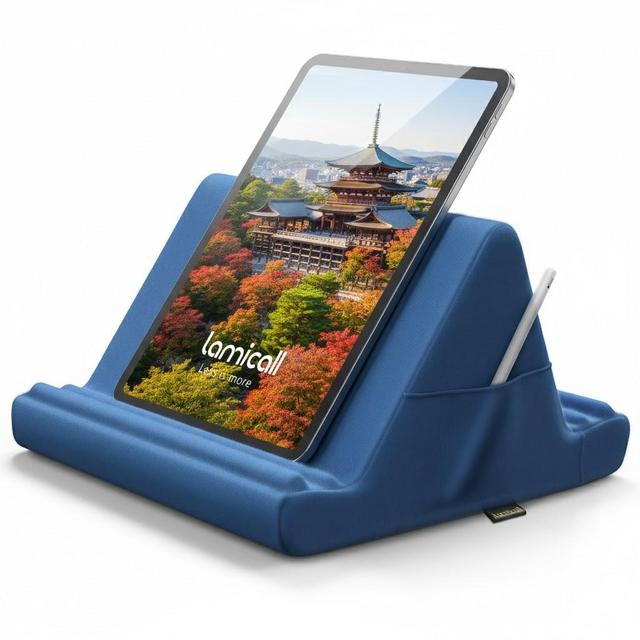 Ergonomic Plush Sofa Bed Pillow Stand Side Pocket-Portable Laptop/Phone Holder for Hotel Camping Airplane Use-Removable Washable