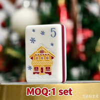 Jeu de tuiles de Mahjong américaines graphiques créatives sur le thème des stations de ski d'hiver, gravées sur mesure, en acrylique 3 couches, avec tapis assorti, cadeau de fêtes