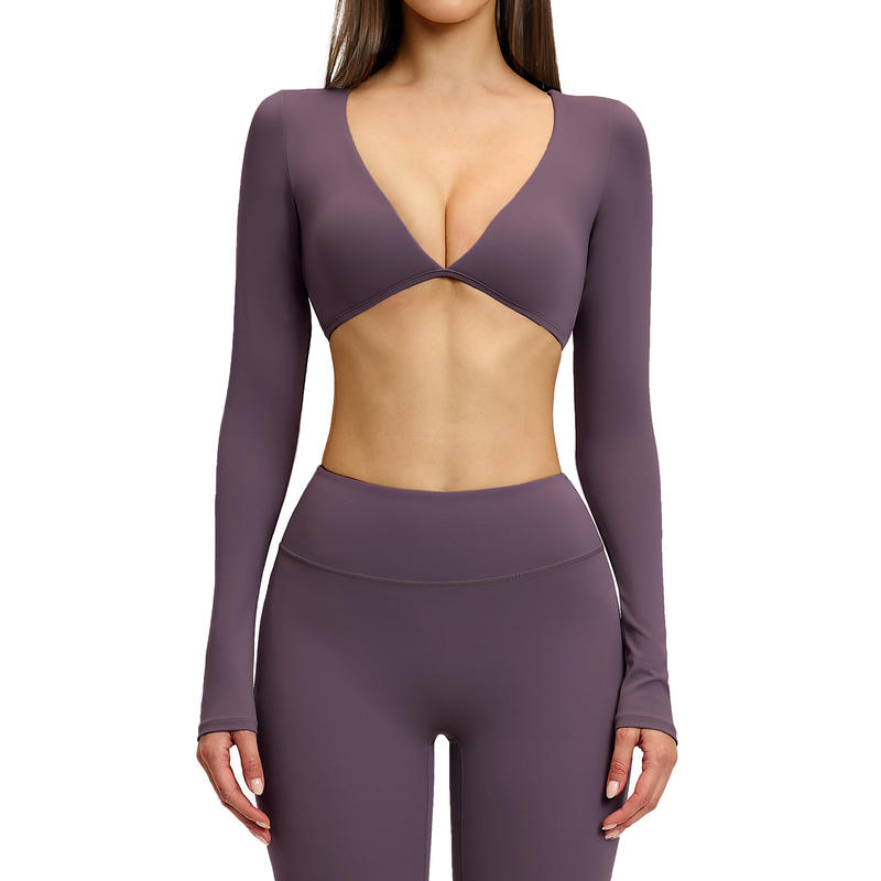 Yoke New Casual Women's T-shirt V-neck Long-sleeved Fashionable Yoga Top Sports Top for Outdoor Fitness and Running