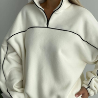 Ensemble de survêtement décontracté 2 pièces en polaire blanche pour femme avec logo personnalisé, haut demi-zip et pantalon de jogging, OEM ODM Vente en gros