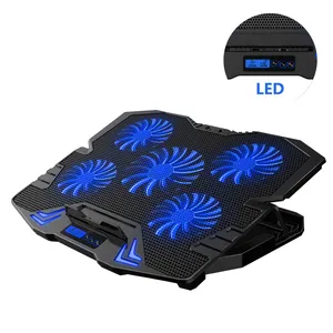 K5 Gaming Laptop Cooler Notebook Cooling 5 Fans Silent Red/Blue LED Fans Powerful Air Flow Portable Adjustable Laptop Stand