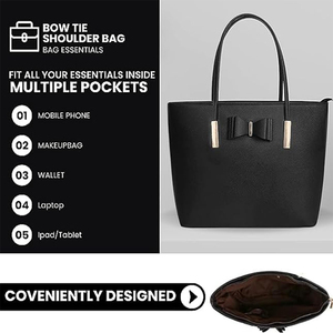 Bolsa Tote Grande Preta Simples de Poliéster com Logo e Alça Superior para Mulheres, com Zíper, para Escola, Trabalho, Lazer, Todas as Estações - Product Image 4