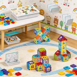 Kids Building <strong>Block</strong> Toy Learning Toys Colorful <strong>Waffle</strong> <strong>Blocks</strong> Stem Interlocking House OEM Creative 5 to 7 Years Building <strong>Blocks</strong> - Product Image 2