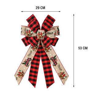 뜨거운 판매 크리스마스 장소 내구성 폴리에스터 선물 리본 눈송이 활 알파벳 샴페인 양각 와이어 가장자리 격자 무늬 - Product Image 6