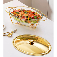 Ensemble de réchauds ovales BrightDay pour buffet, acier inoxydable, verre, capacité de 5 L, injection de vapeur, chauffe-plats à alcool pour la restauration
